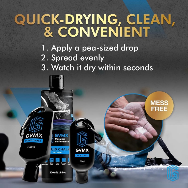 GVMX 50ML/100ML/400ML Superior Grip Premium Liquid Chalk. Long Lasting Mess-Free Gym Chalk for Weightlifting, Gymnastics, Climbing. Fast Drying Refillable Gym Accessories. Package May Vary. - Image 5